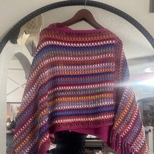 Multicolor Striped Women's fringe Poncho